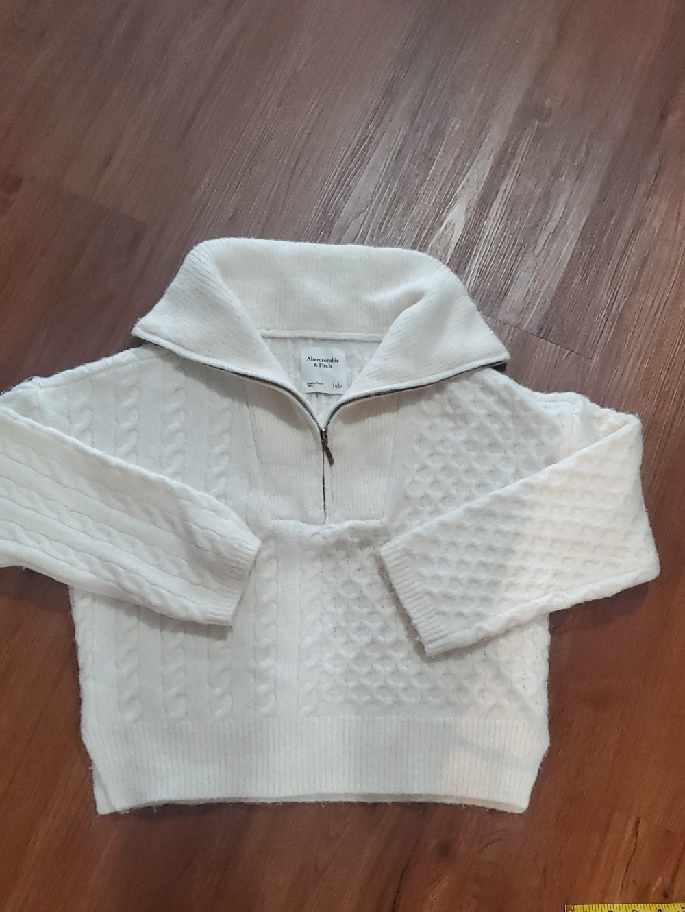 Abercrombie & Fitch Cream Cable-Knit Half-Zip Turtleneck Sweater